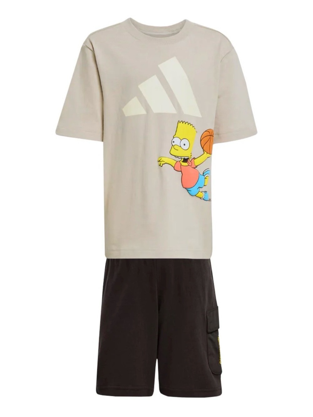adidas Beige Graphic Tee with Bart Simpson Basketball Print